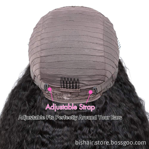 wholesale kinky straight 4x4 transparent lace frontal human hair wig for black women with 12a 150 density yaki human hair wig